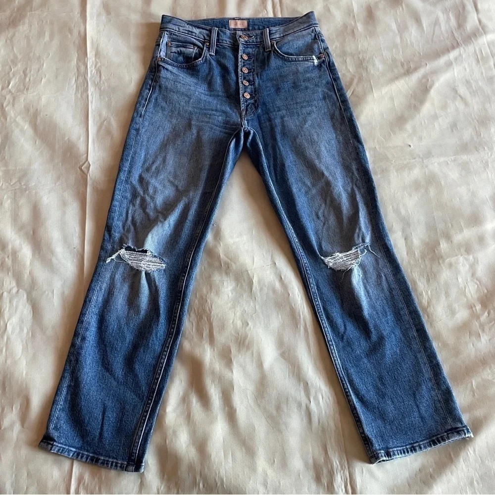 MOTHER- The Pixie Tomcat Crop Jean Mid Wash in Not Cut & Pasted Distressed 26 - Picture 3 of 13